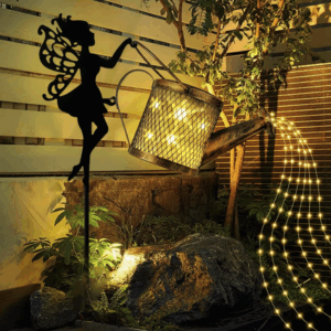 GLUAAE Solar LED Garden Lights Outdoor Decor – Watering Can Stake Light with Built-in String Lights, Waterproof IP55, Decorative Yard & Pathway Lighting for Lawn, Patio, Backyard (Warm White)