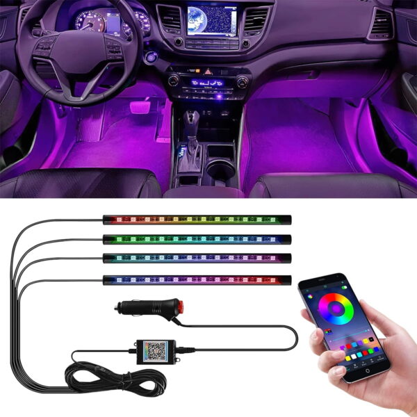 APP Control Car LED Lights, Smart Car LED Strip Lights, Interior Car Lights with Music Mode and 16 Million Colors, Under Dash Lights for Cars, SUVs, DC 12V