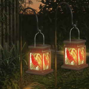 GLUAAE 2-Pack Solar Cardinal Lanterns-Waterproof Outdoor LED Lights for Garden, Patio, Pathway