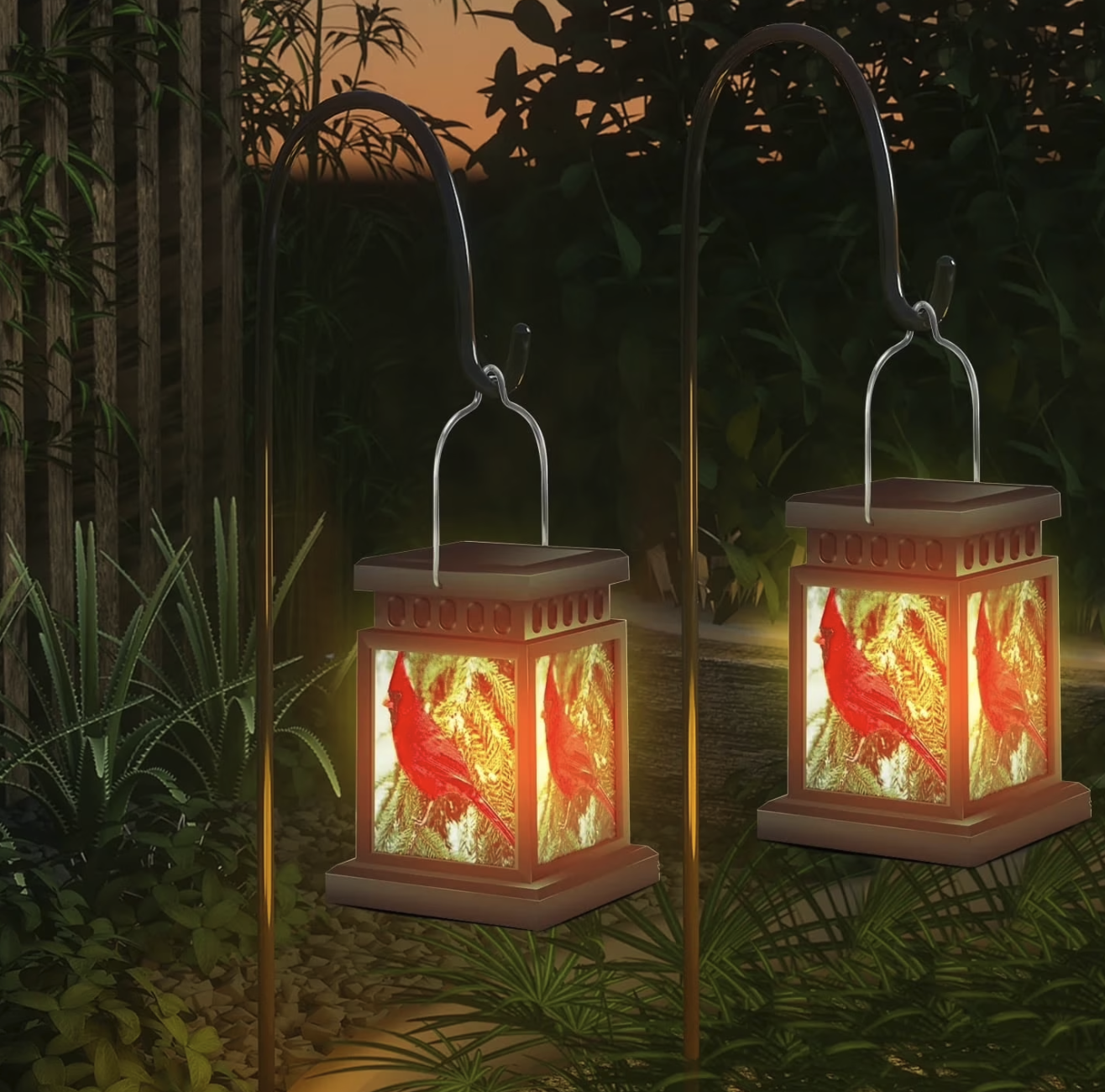 GLUAAE 2-Pack Solar Cardinal Lanterns-Waterproof Outdoor LED Lights for Garden, Patio, Pathway