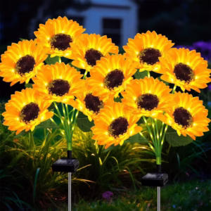 2 Pack Solar Sunflower Lights Outdoor - 12 LED Sunflower Stake Lights, Waterproof Garden Lights for Yard, Pathway, Patio Decor (Warm White)