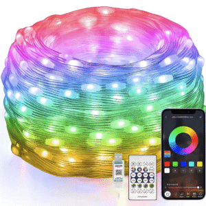 GLUAAE 33ft 100LED Smart Fairy Lights - RGB Color Changing String Lights with APP & Remote Control, IP65 Waterproof USB Lights for Indoor/Outdoor Christmas, Wedding, Party Decor