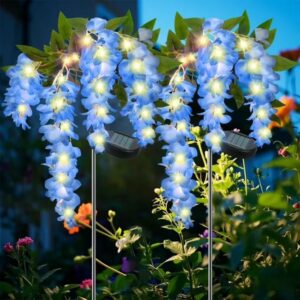 GLUAAE 2 Pack Solar-Powered Wisteria Flower Lights - Waterproof Outdoor Solar Lights for Garden, Patio & Yard Decor with Warm White LED-Blue