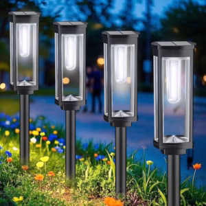 GLUAAE 8 Pack Solar Pathway Lights Outdoor - IP65 Waterproof Solar Powered Garden Lights with Warm White LED, Auto On/Off for Lawn, Patio, Walkway, Driveway Decor
