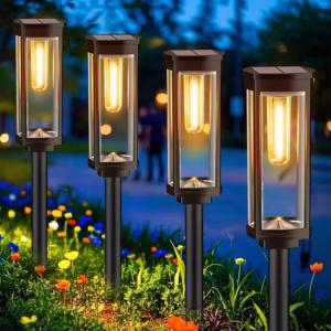 GLUAAE 8 Pack Solar Pathway Lights Outdoor - IP65 Waterproof Solar Powered Garden Lights with Warm White LED, Auto On/Off for Lawn, Patio, Walkway, Driveway Decor