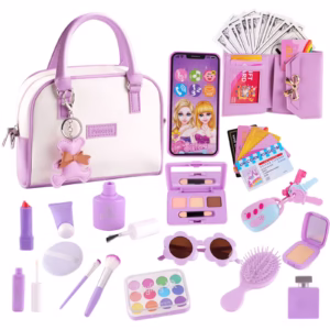 37 Pcs Kids Play Purse for Little Girls - Pretend Makeup Set with Handbag, Toy Phone & Wallet, Princess Dress Up Toys for Ages 3-8