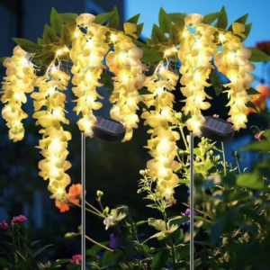 GLUAAE 2 Pack Solar-Powered Wisteria Flower Lights - Waterproof Outdoor Solar Lights for Garden, Patio & Yard Decor with Warm White LED-Yellow