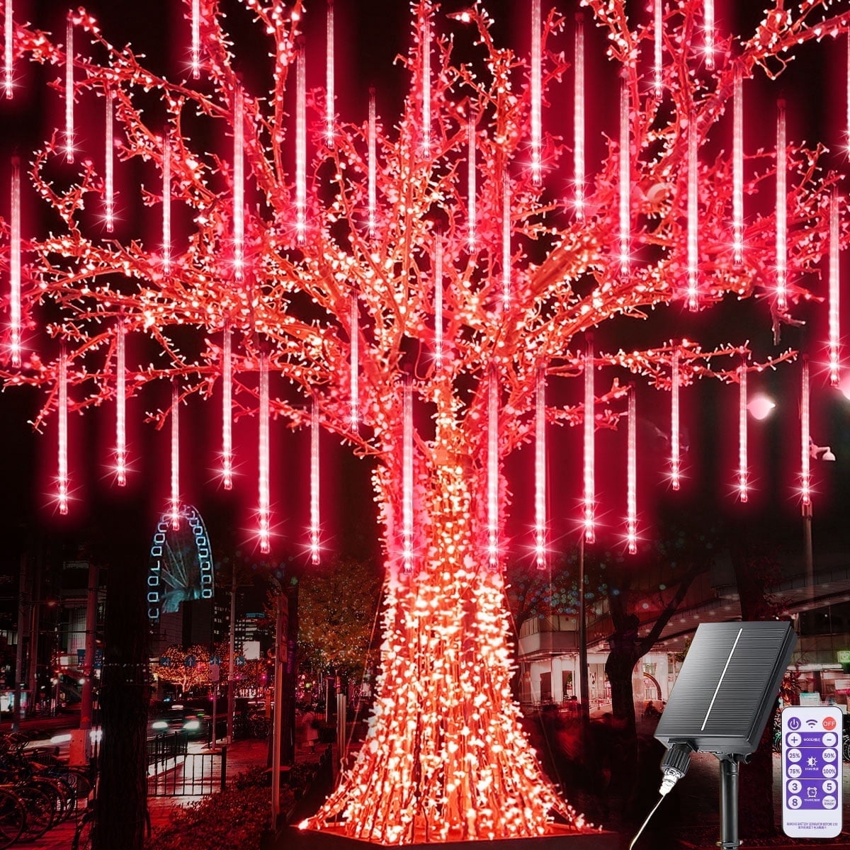 Meteor Shower Rain Lights, 8 Tube 288 LED Waterproof Icicle Snow Fall String Cascading Lights, Rain Drop Lights for Holiday Birthday Party Garden Home Patio Indoor Outdoor Decoration (Red)