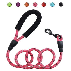Reflective Strong Rope Dog Leash with Comfortable Padded Handle Heavy Duty Metal Clasp for Dogs for Pets (5 FT)PINK