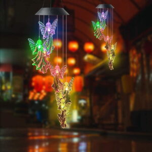 GLUAAE Solar Angel Wind Chime – Outdoor Hanging Decor with LED Lights, Gardening Gift for Mom/Wife