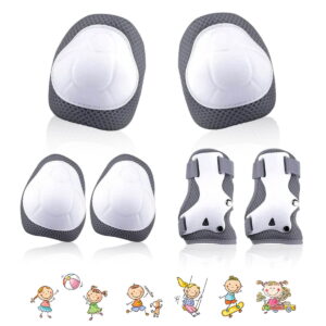 Kids Protective Gear Set Knee Pads for Kids 3-14 Years Toddler Knee and Elbow Pads with Wrist Guards 3 in 1 for Skating Cycling Bike Rollerblading Scooter-GREY