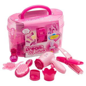 GLUAAE Beauty Salon Playset for Girls - Pretend Makeup & Hair Styling Toy with Case, Hairdryer, Brush, Mirror & Accessories for Kids 3+ Years