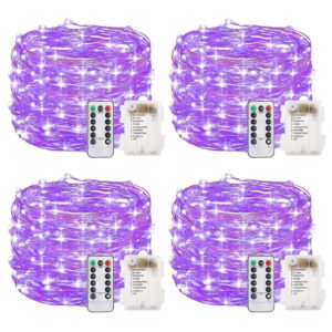 33 Feet 100 Led Fairy Lights Battery Operated with Remote Control Timer Waterproof Copper Wire Twinkle String Lights for Bedroom Indoor Outdoor Wedding Dorm Decor, Purple 4Pack