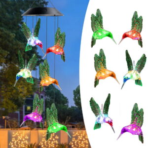 GLUAAE Solar Hummingbird Wind Chime Outdoor Indoor, Color Changing Led Solar Power Wind Chime Light, Colorful Decorative Mobile Hanging Wind Chime Personalized for Home, Patio, Garden, Yad, Porch