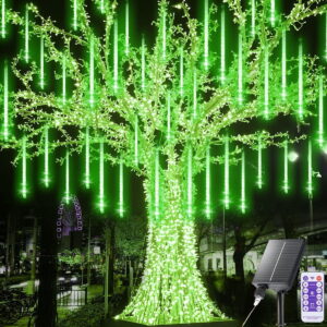 Meteor Shower Rain Lights, 8 Tube 288 LED Waterproof Icicle Snow Fall String Cascading Lights, Rain Drop Lights for Holiday Birthday Party Garden Home Patio Indoor Outdoor Decoration (Green)