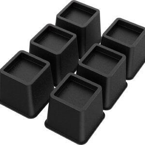 Bed Risers 3 Inch Heavy Duty, Furniture Risers for Bed Frame, Couch, Desk, Chair, Lifts Up to 1,500 lb, Set of 6, Black