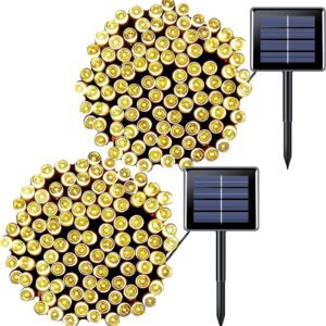 GLUAAE Solar Christmas Lights LED Solar Lights,100 LED Outdoor Patio Decoration String Lights(Warm White)-2Pack