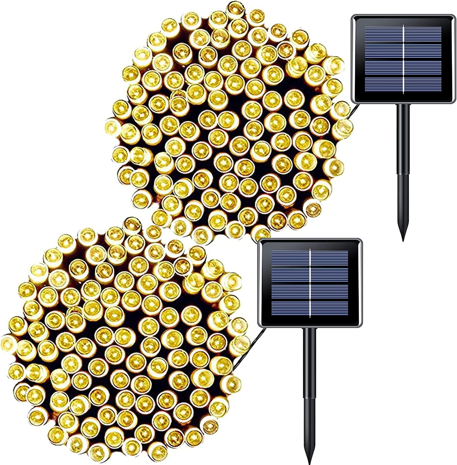 GLUAAE Solar Christmas Lights LED Solar Lights,100 LED Outdoor Patio Decoration String Lights(Warm White)-2Pack