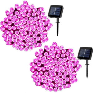 2 Pack Solar String Lights 72ft 22m 200 LED 8 Modes Solar Powered Outdoor Lighting Waterproof Christmas Fairy Lights for Xmas Tree Garden Homes Ambiance Wedding Lawn Party Decor-(Pink)