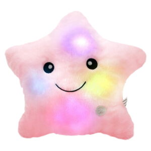 GLUAAE Creative Twinkle Glowing Stars Shape Plush Throw Pillow, LED Night Light Pillow Cushions Stuffed Toys Gifts for Kids, Christmas (Pink)