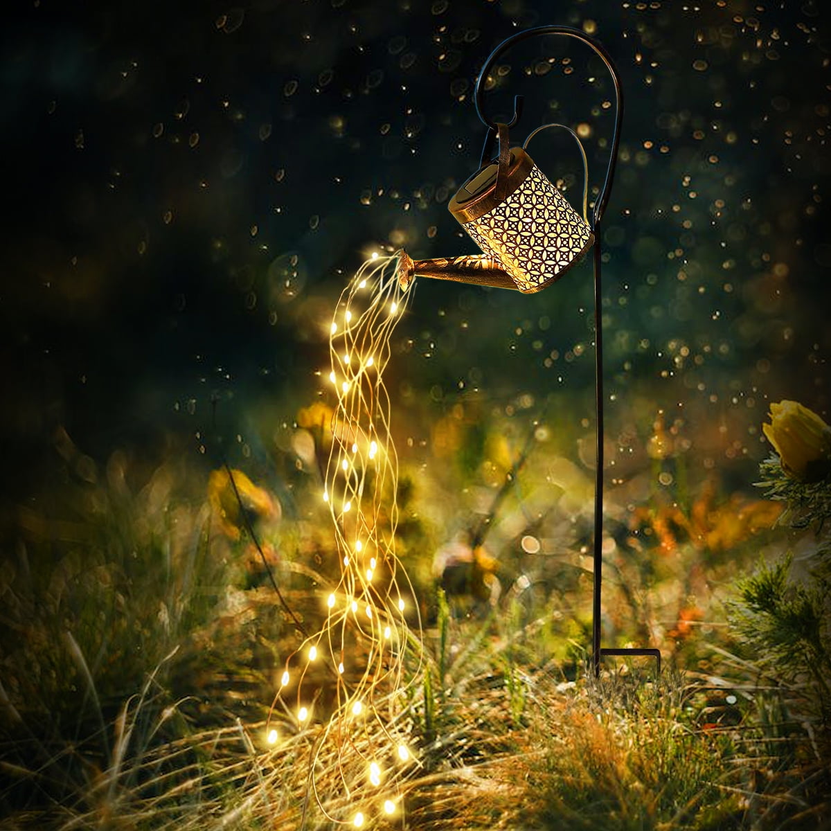 GLUAAE Solar Outdoor Decoration Light Watering Can Garden Yard Decorative Stake Light (with Shepherd Hook)