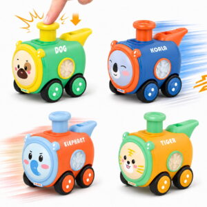 GLUAAE 4-Piece Baby Train Car Toy Set, Press-to-Go Push Vehicles with Whistle Sound, No-Battery Toddler Toys for Boys and Girls Ages 18 Months to 3 Years, Birthday Gift