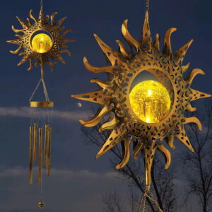GLUAAE Wind Chimes Sympathy Gift, Sun Wind Chimes with Glass Ball Crackle, Retro Metal Wind Chimes, Sun Decor, Gifts for Grandma, Gift for Grandmother