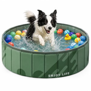 GLUAAE 32-Inch Foldable Pet Ball Pit, Portable Round Play Pool for Cats and Small Dogs, Indoor Outdoor Pet Playpen, Easy Storage, No Balls Included, Dark Green
