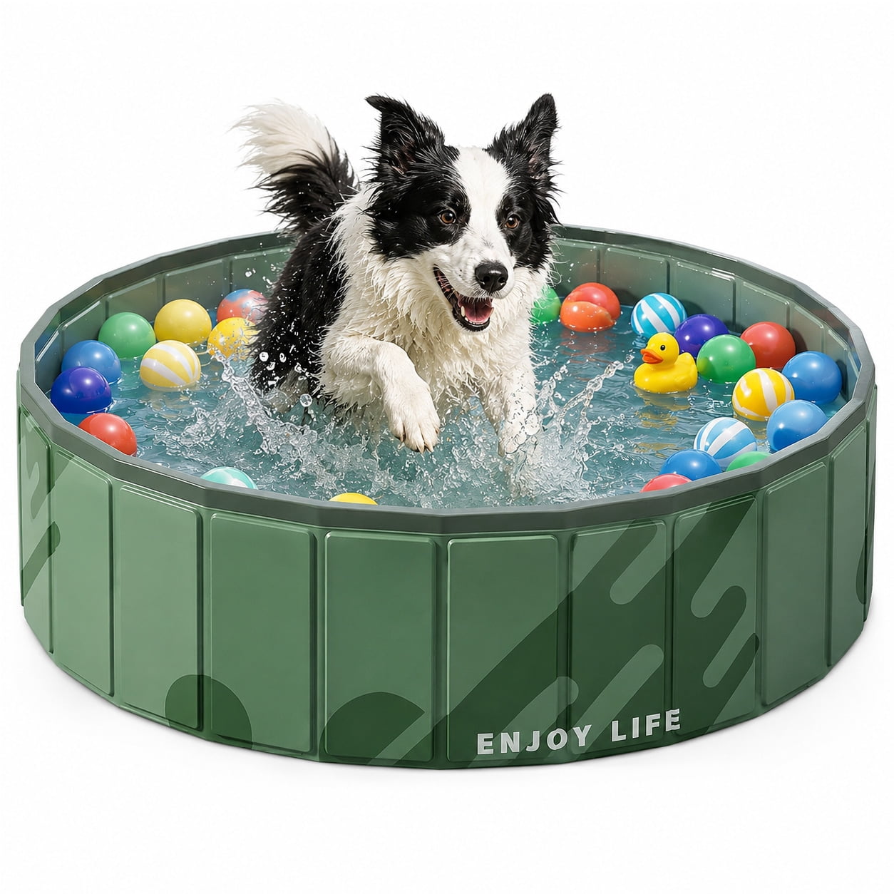 GLUAAE 32-Inch Foldable Pet Ball Pit, Portable Round Play Pool for Cats and Small Dogs, Indoor Outdoor Pet Playpen, Easy Storage, No Balls Included, Dark Green
