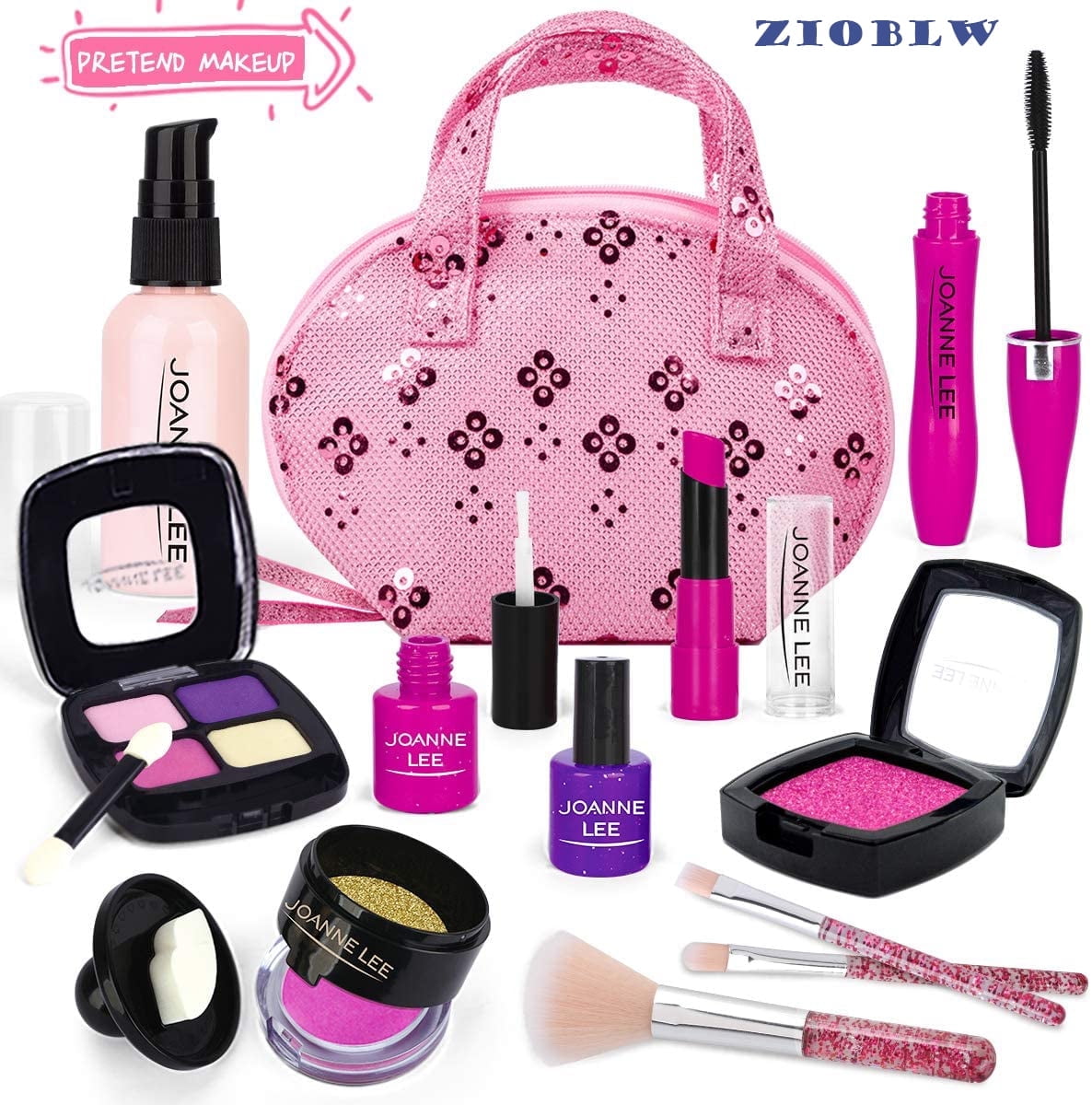 GLUAAE Girls Pretend Play Fake Makeup Cosmetic Toy Case Kit for Toddlers, Kids, Little Girls