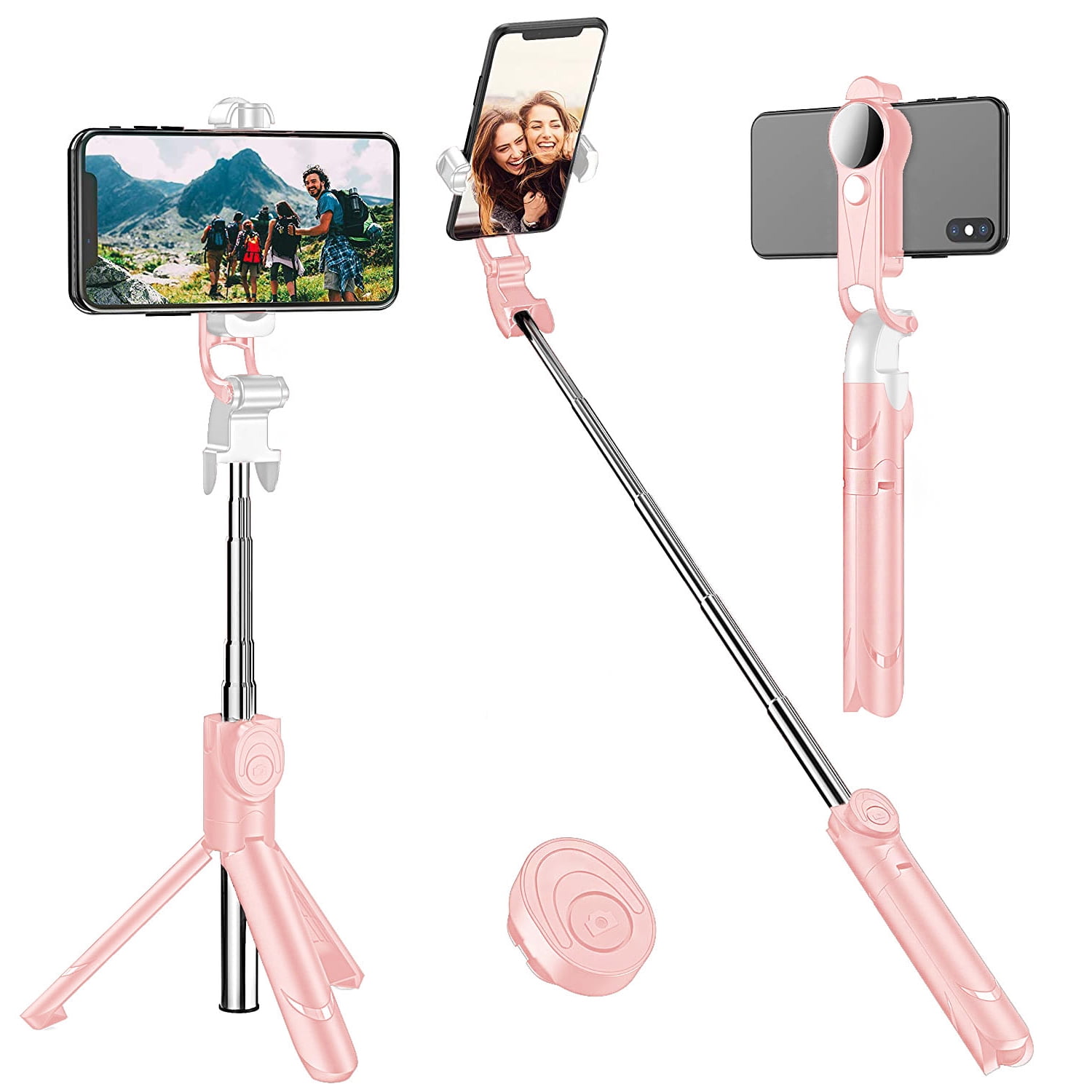 Selfie Stick Tripod, Extendable Selfie Stick Tripod Stand with Wireless Remote, Compatible with iPhone Xs/Xr/Xs Max/X/8/8 Plus/Samsung Galaxy Note 9/S9/Huawei/Honor/Google and More