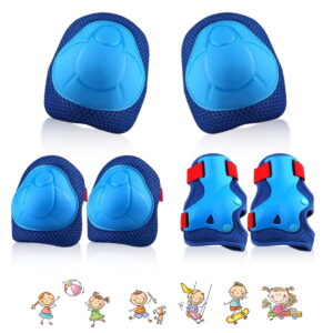 Kids Protective Gear Set Knee Pads for Kids 3-14 Years Toddler Knee and Elbow Pads with Wrist Guards 3 in 1 for Skating Cycling Bike Rollerblading Scooter-BLUERED