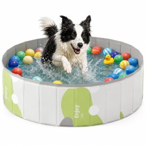 GLUAAE 32-Inch Foldable Pet Ball Pit, Portable Round Play Pool for Cats and Small Dogs, Indoor Outdoor Pet Playpen, Easy Storage, No Balls Included, Light Green