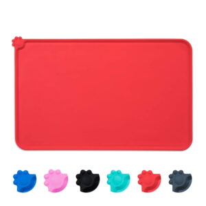 GLUAAE Found Silicone Waterproof Dog Cat Pet Food Mats Tray - Non Slip Pet Dog Cat Bowl Mats Placemat - FDA Grade Dog Pet Cat Feeding Mat, Red
