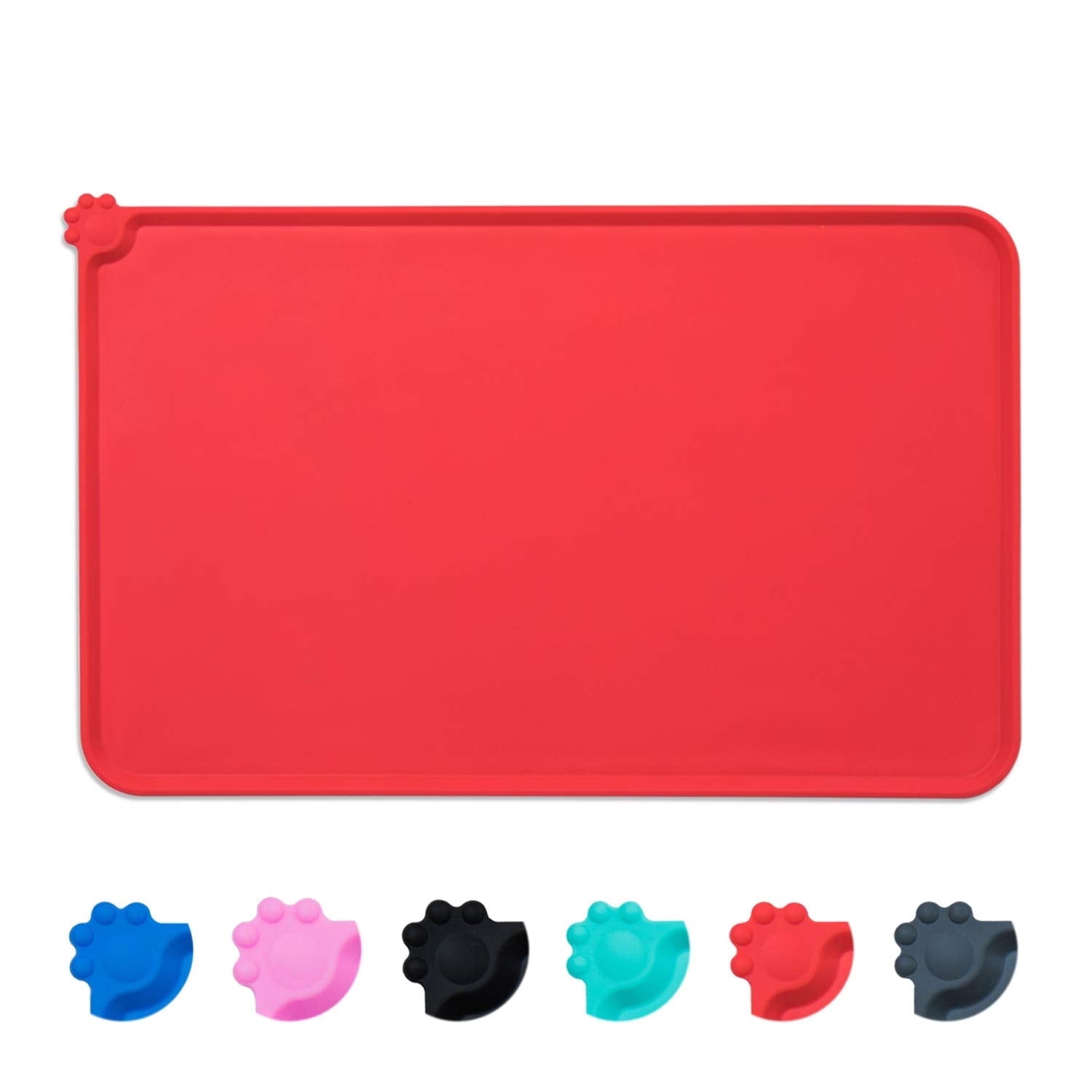 GLUAAE Found Silicone Waterproof Dog Cat Pet Food Mats Tray - Non Slip Pet Dog Cat Bowl Mats Placemat - FDA Grade Dog Pet Cat Feeding Mat, Red