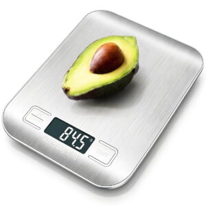 GLUAAE Digital Kitchen Scale, 11 lb/5 kg Food Scale with 1g Precision, Tare Function, 5 Units, LCD Display, Stainless Steel and Tempered Glass