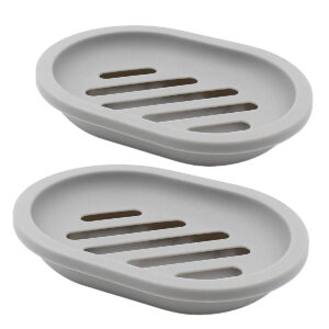 2-Pack Soap Dish with Drain, Soap Holder, Soap Saver, Easy Cleaning, Dry, Stop Mushy Soap (Gray)