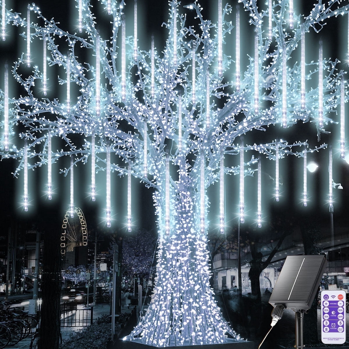 Meteor Shower Rain Lights, 8 Tube 288 LED Waterproof Icicle Snow Fall String Cascading Lights, Rain Drop Lights for Holiday Birthday Party Garden Home Patio Indoor Outdoor Decoration (White)