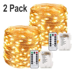 Gluaae 2 Pack 200 LED Fairy Lights Battery Operated, 66Ft Christmas Lights with Remote, 8 Modes Copper Wire Twinkle Lights for Bedroom Centerpiece Patio Indoor Outdoor Gift Decor (Warm White)