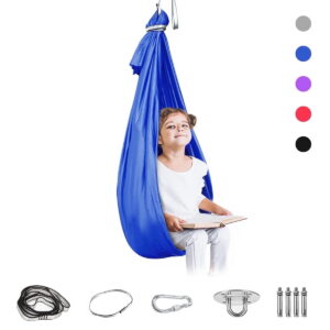 Rnkr Sensory Therapy Hammock Swing for Kids, Indoor & Outdoor Autism ADHD Sensory Processing Disorder Cocoon Swing with Hardware, Blue