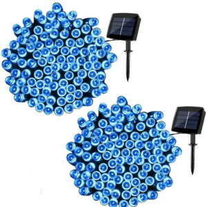2 Pack Solar String Lights 72ft 22m 200 LED 8 Modes Solar Powered Outdoor Lighting Waterproof Christmas Fairy Lights for Xmas Tree Garden Homes Ambiance Wedding Lawn Party Decor (Blue)