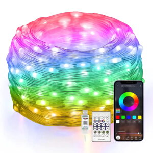GLUAAE 66ft 200LED Smart Fairy Lights - RGB Color Changing String Lights with APP & Remote Control, IP65 Waterproof USB Lights for Indoor/Outdoor Christmas, Wedding, Party Decor