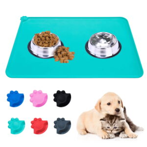 GLUAAE Reopet Large Silicone Dog Cat Bowl Mat Non-Stick Food Pad Water Cushion FDA Approved Waterproof-GREEN