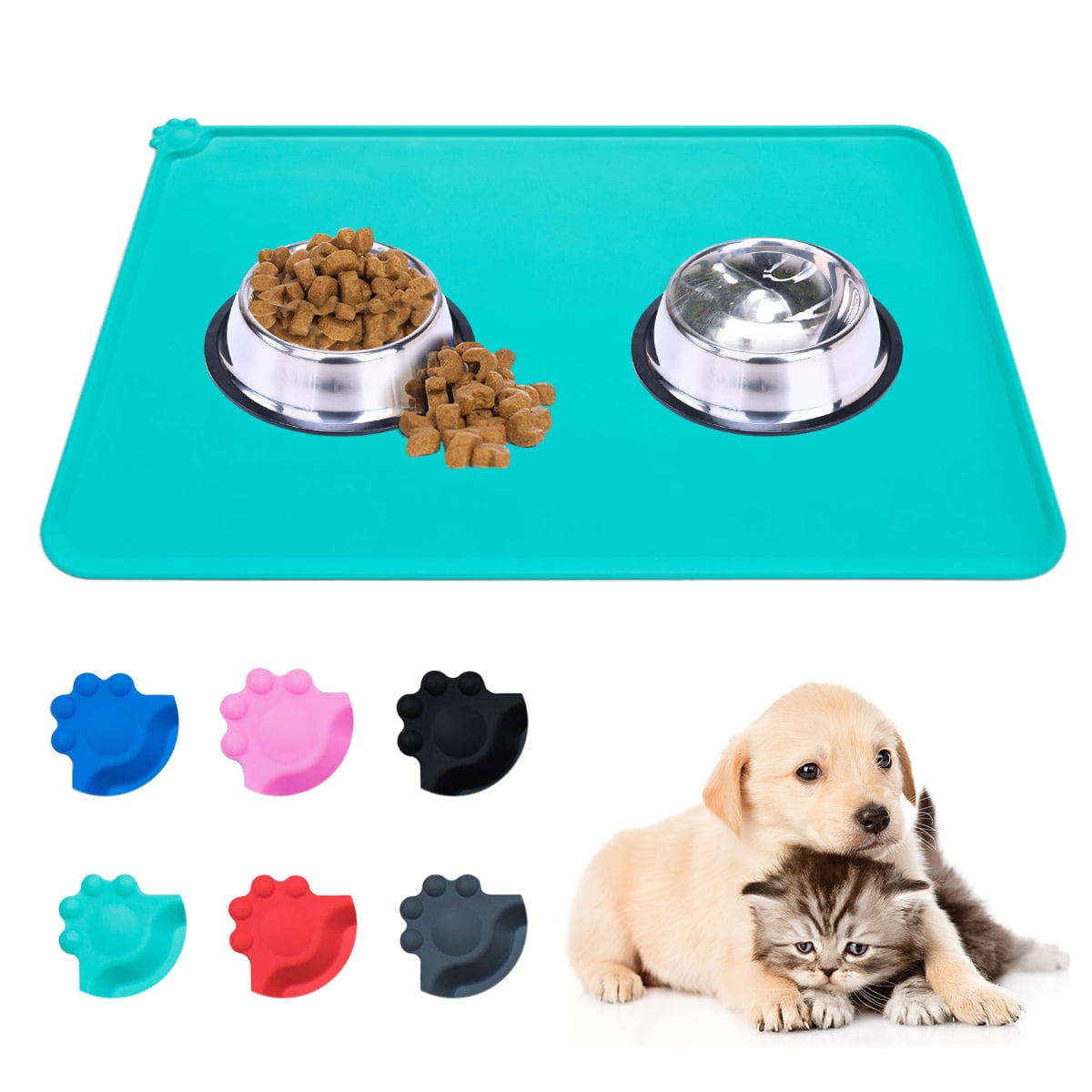 GLUAAE Reopet Large Silicone Dog Cat Bowl Mat Non-Stick Food Pad Water Cushion FDA Approved Waterproof-GREEN