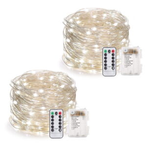100 Light Indoor / Outdoor 33' Battery Operated LED String Light- Cool White 2 Pack