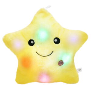 GLUAAE Creative Twinkle Glowing Stars Shape Plush Throw Pillow, LED Night Light Pillow Cushions Stuffed Toys Gifts for Kids, Christmas (Yellow)