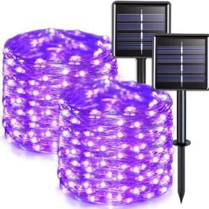 GLUAAE Solar String Lights Outdoor, Mini 33Feet 100 LED Copper Wire Lights, 8 Modes Solar Powered Fairy Lights, Waterproof Solar Decoration Lights(Purple)-2Pack