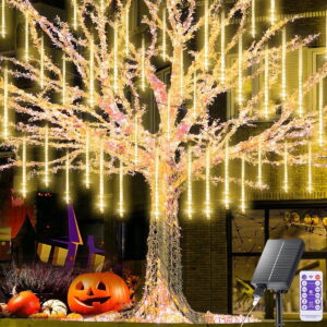 Outdoor Meteor Shower Lights, 11.8 Inch 8 Tube 192 LEDs Meteor Light, Christmas Snow Falling Rain Lights for Xmas Tree Holiday Wedding Outdoor Party Patio Decoration (Warm White)