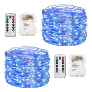 100 Light Indoor / Outdoor 33' Battery Operated LED String Light- Blue 2Pack