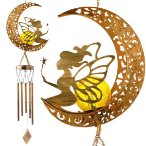 GLUAAE Moon Fairy Wind Chimes, Outdoor Crackle Glass Ball Solar Wind Chimes Lights, Memorial Gifts for Women, Birthday Sympathy Gifts Gardening Decoration
